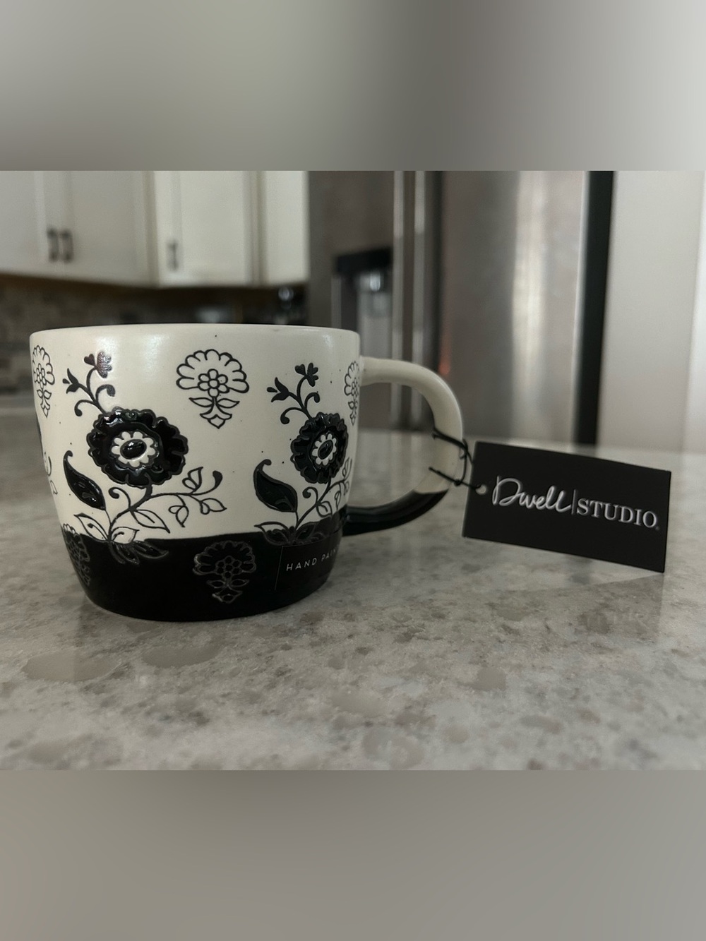 “New” Dwell Studio Black & White Floral Ceramic Mug